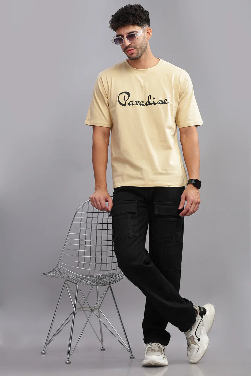 Paradise Printed Oversize T Shirt | Beige Unisex