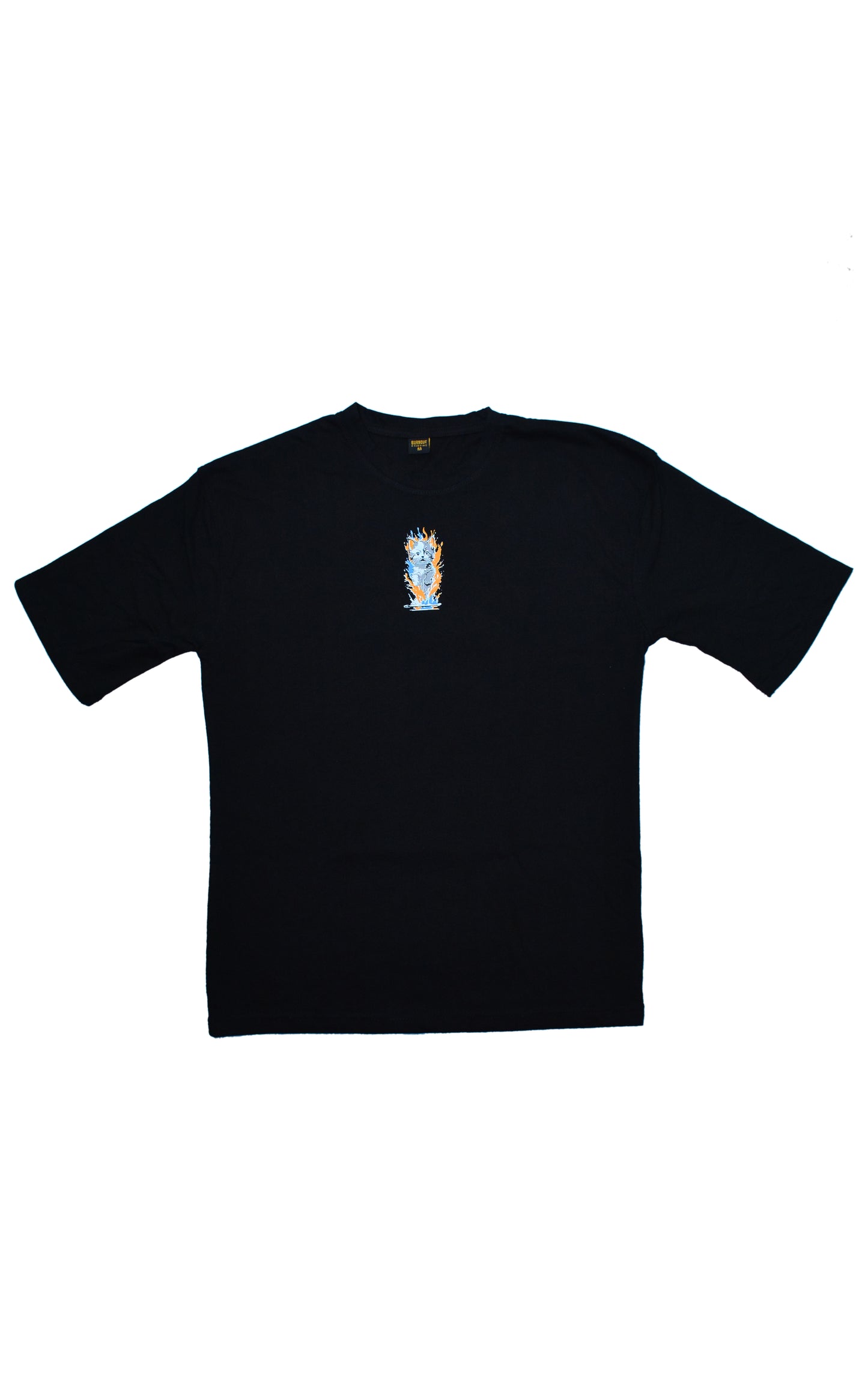 Fire & Ice Cat Graphic Drop Shoulder Shirt | Black Unisex