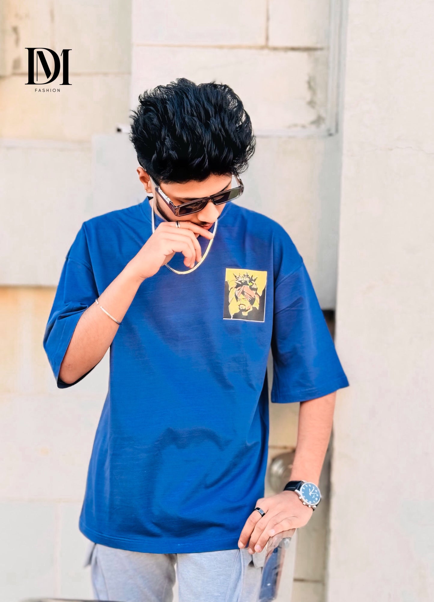 Sidhu Moose Wala Graphic Drop Shoulder Shirt | Blue Unisex