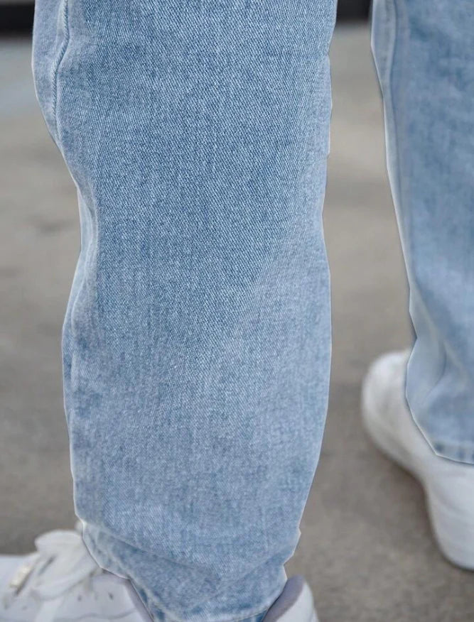 Men's Casual Loose Fit Straight Leg Jeans | Sky Blue