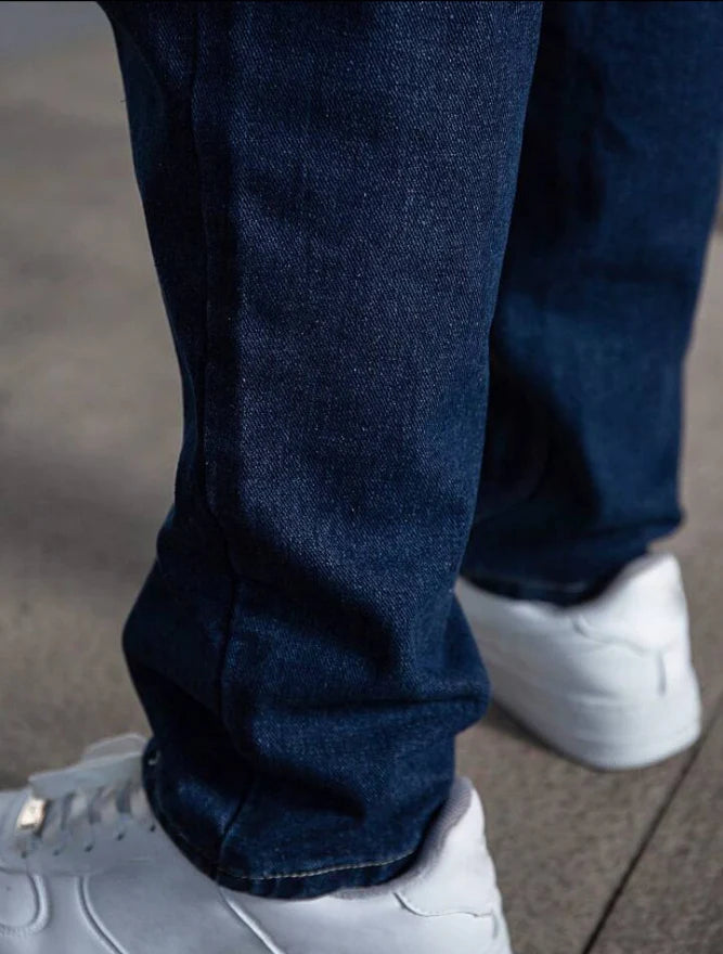 Men's Casual Loose Fit Straight Leg Jeans | Dark Blue