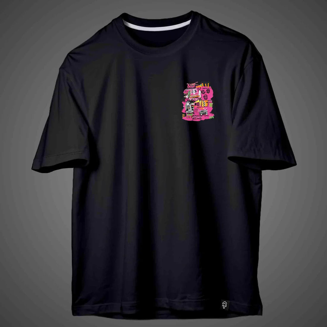 Breaking News Printed Oversize T Shirt | Black Unisex