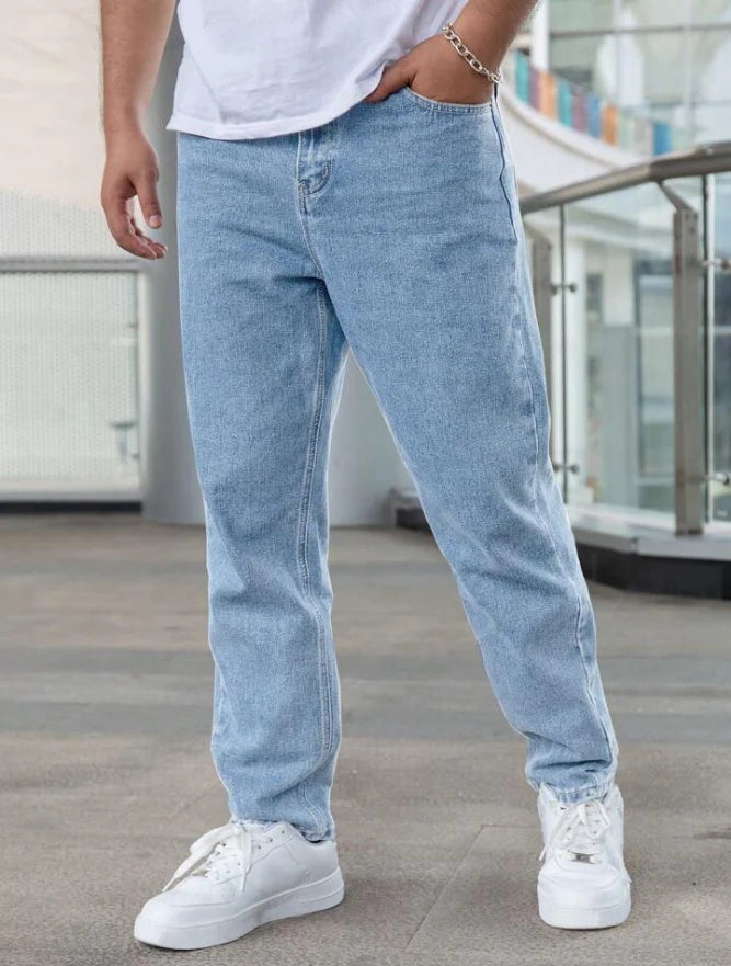 Men's Casual Loose Fit Straight Leg Jeans | Sky Blue