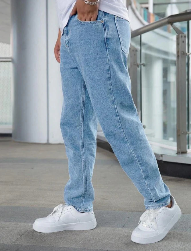 Men's Casual Loose Fit Straight Leg Jeans | Sky Blue
