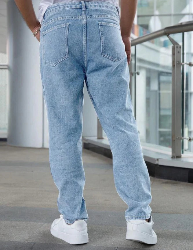 Men's Casual Loose Fit Straight Leg Jeans | Sky Blue