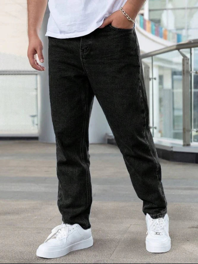 Men's Casual Loose Fit Straight Leg Jeans | Black