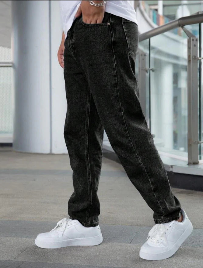 Men's Casual Loose Fit Straight Leg Jeans | Black