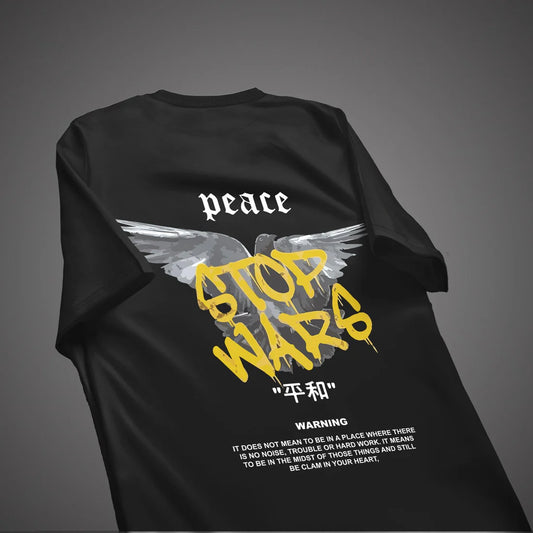 Stop Wars Printed Oversize T Shirt | Black Unisex
